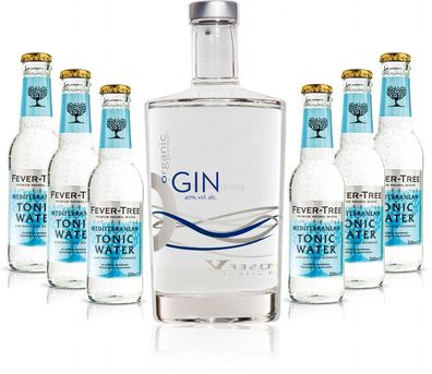 Gin Tonic Set - Organic Gin 0,7l 700ml (40% Vol) + 6x Fever Tree Mediterranean