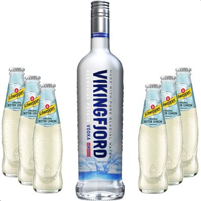 Vodka Lemon Set - Vikingfjord Vodka 0,7l 700ml (37,5% Vol) + 6x Schweppes Bitte