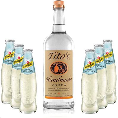 Vodka Lemon Set - Titos Handmade Vodka 0,7l 700ml (40% Vol) + 6x Schweppes Bitt
