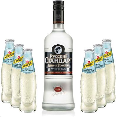 Vodka Lemon Set - Russian Standard Vodka 0,7l 700ml (40% Vol) + 6x Schweppes Bi