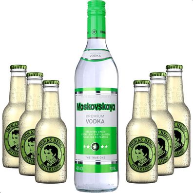 Vodka Lemon Set - Moskovskaya Vodka 0,5l (40% Vol) + 6x Thomas Henry Bitter Lem