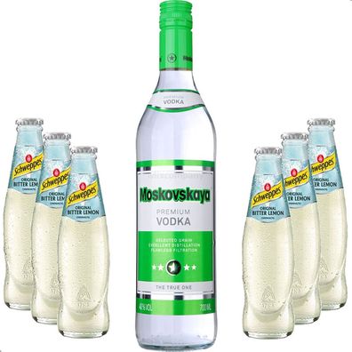 Vodka Lemon Set - Moskovskaya Vodka 0,5l (40% Vol) + 6x Schweppes Bitter Lemon