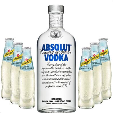 Vodka Lemon Set - Absolut Vodka 0,7l 700ml (40% Vol) + 6x Schweppes Bitter Lemo