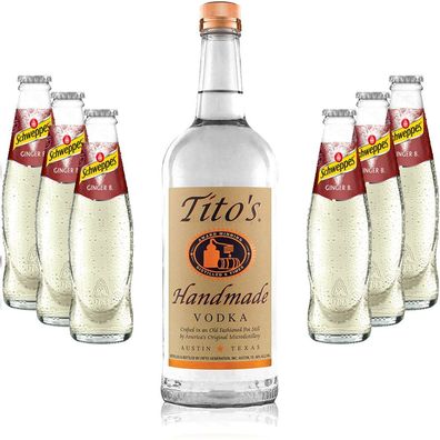 Moscow Mule Set - Titos Handmade Vodka 0,7l 700ml (40% Vol) + 6x Schweppes Ging