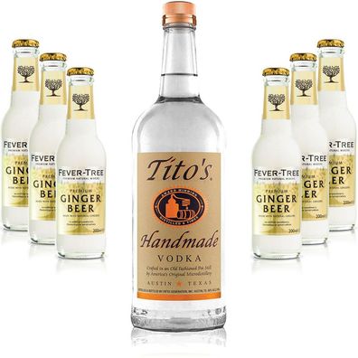 Moscow Mule Set - Titos Handmade Vodka 0,7l 700ml (40% Vol) + 6x Fever Tree Gin