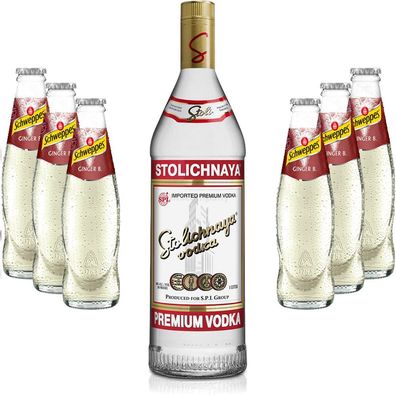 Moscow Mule Set - Stolichnaya Vodka 1L (40% Vol) + 6x Schweppes Ginger Beer 200