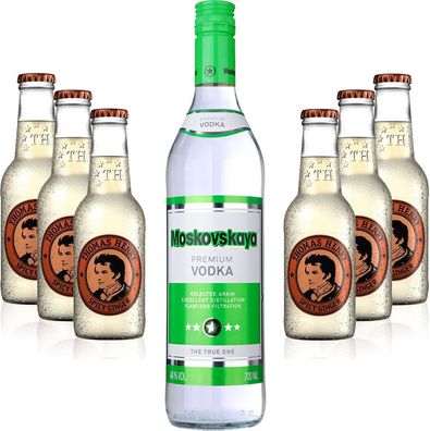 Moscow Mule Set - Moskovskaya Vodka 0,5l (40% Vol) + 6x Thomas Henry Spicy Ging