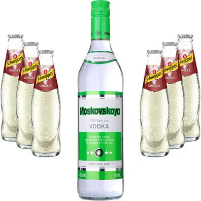 Moscow Mule Set - Moskovskaya Vodka 0,5l (40% Vol) + 6x Schweppes Ginger Beer 2