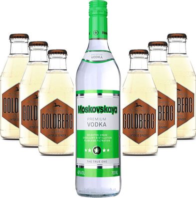 Moscow Mule Set - Moskovskaya Vodka 0,5l (40% Vol) + 6x Goldberg Intense Ginger