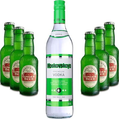 Moscow Mule Set - Moskovskaya Vodka 0,5l (40% Vol) + 6x Fentimans Ginger Beer 2
