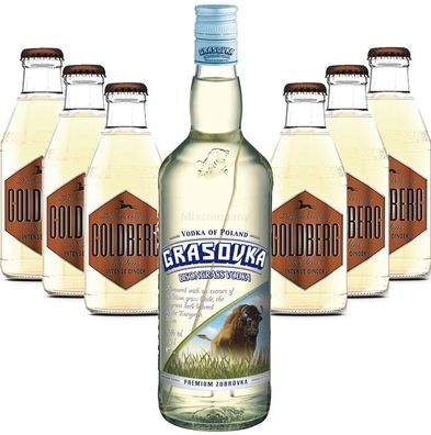 Moscow Mule Set - Grasovka Vodka 1L (40% Vol) + 6x Goldberg Intense Ginger 200m