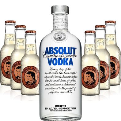 Moscow Mule Set - Absolut Vodka 0,7l 700ml (40% Vol) + 6x Thomas Henry Spicy Gi