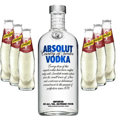 Moscow Mule Set - Absolut Vodka 0,7l 700ml (40% Vol) + 6x Schweppes Ginger Beer