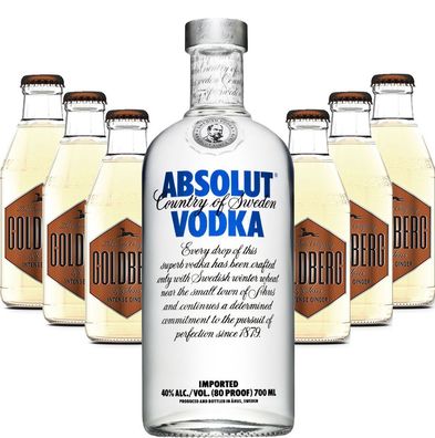 Moscow Mule Set - Absolut Vodka 0,7l 700ml (40% Vol) + 6x Goldberg Intense Ging