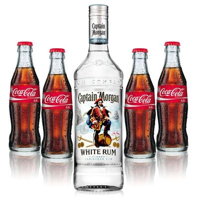 Cuba Libre Set - Captain Morgan White Rum 0,7l 700ml (37,5% Vol) + 4x Coca Cola
