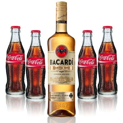 Cuba Libre Set - Bacardi Carta Oro Gold Rum 0,7l 700ml (40% Vol) + 4x Coca Cola