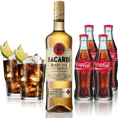 Cuba Libre Set - Bacardi Carta Oro Gold Rum 1L (40% Vol) + 4x Coca Cola 0,2L +
