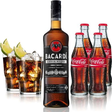 Cuba Libre Set - Bacardi Carta Negra Rum 1L (40% Vol) + 4x Coca Cola 0,2L + 2x
