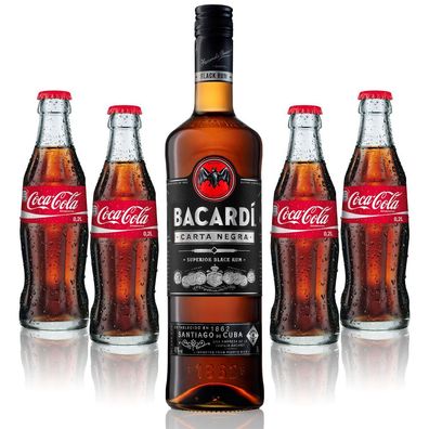 Cuba Libre Set - Bacardi Carta Negra Rum 1L (40% Vol) + 4x Coca Cola 0,2L - Ink