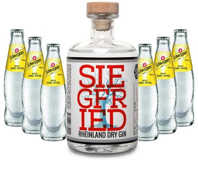 Gin Tonic Set - Siegfried Rheinland Gin 0,5l (41% Vol) + 6x Schweppes Tonic Wat