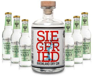 Gin Tonic Set - Siegfried Rheinland Gin 0,5l (41% Vol) + 6x Fever Tree Elderflo