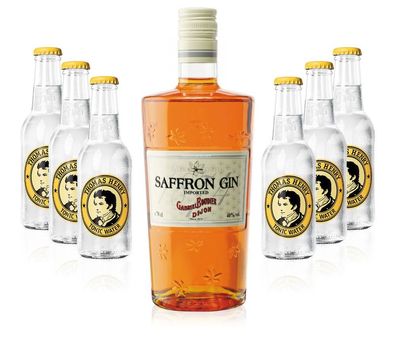 Gin Tonic Set - Saffron Gin 0,7l 700ml (40% Vol) + 6x Thomas Henry Tonic Water