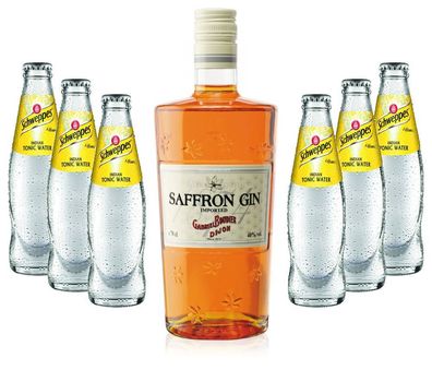 Gin Tonic Set - Saffron Gin 0,7l 700ml (40% Vol) + 6x Schweppes Tonic Water 200