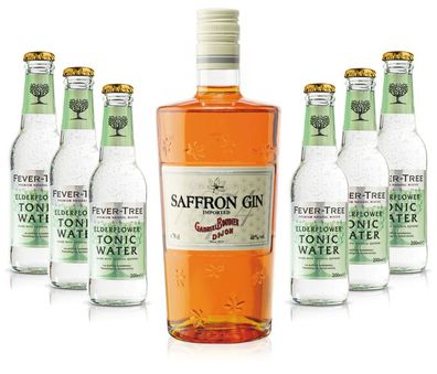 Gin Tonic Set - Saffron Gin 0,7l 700ml (40% Vol) + 6x Fever Tree Elderflower To