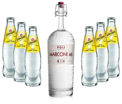 Gin Tonic Set - Marconi 46 Gin 0,7l 700ml (46% Vol) + 6x Schweppes Tonic Water