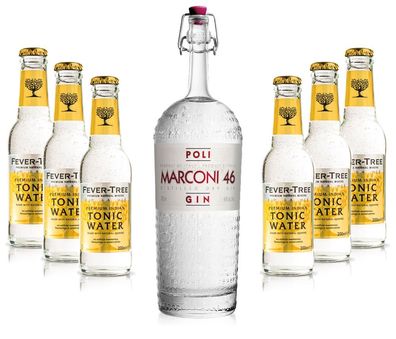 Gin Tonic Set - Marconi 46 Gin 0,7l 700ml (46% Vol) + 6x Fever Tree Tonic Water