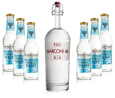 Gin Tonic Set - Marconi 46 Gin 0,7l 700ml (46% Vol) + 6x Fever Tree Mediterrane