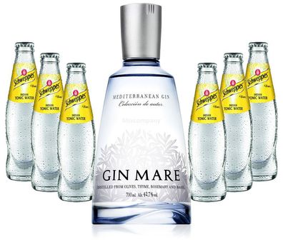 Gin Tonic Set - Gin Mare 0,7l 700ml (42,7% Vol) + 6x Schweppes Tonic Water 200m