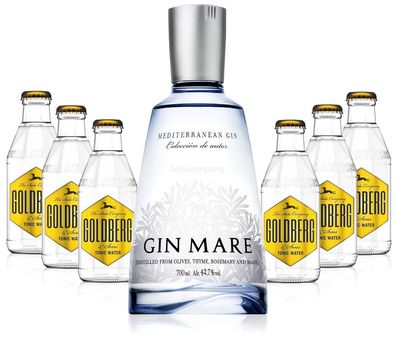 Gin Tonic Set - Gin Mare 0,7l 700ml (42,7% Vol) + 6x Goldberg Tonic Water 200ml