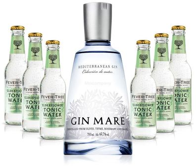 Gin Tonic Set - Gin Mare 0,7l 700ml (42,7% Vol) + 6x Fever Tree Elderflower Ton