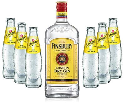 Gin Tonic Set - Finsbury London Dry Gin 0,7l 700ml (37,5% Vol) + 6x Schweppes T