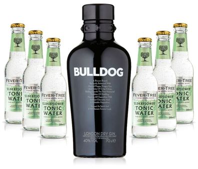 Gin Tonic Set - Bulldog Gin 0,7l 700ml (40% Vol) + 6x Fever Tree Elderflower To