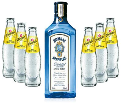 Gin Tonic Set - Bombay Sapphire 0,7l 700ml (40% Vol) + 6x Schweppes Tonic Water