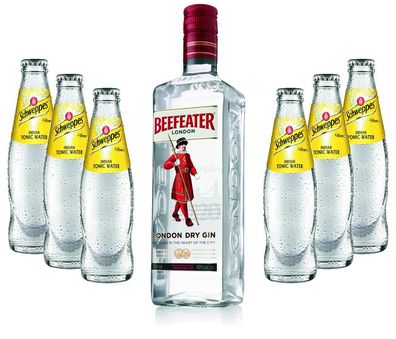 Gin Tonic Set - Beefeater Dry Gin 0,7l 700ml (47% Vol) + 6x Schweppes Tonic Wat