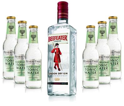 Gin Tonic Set - Beefeater Dry Gin 0,7l 700ml (47% Vol) + 6x Fever Tree Mediterr