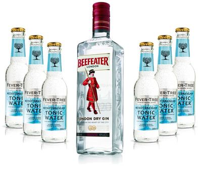 Gin Tonic Set - Beefeater Dry Gin 0,7l 700ml (47% Vol) + 6x Fever Tree Elderflo