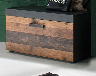 Garderobe Bank Sitzbank Used Wood Matera grau Vintage Schuhbank 80 cm Flur Diele Indy
