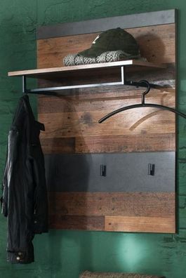 Garderobenpaneel Indy in Used Wood mit Matera grau Wand Garderobe Flurgarderobe