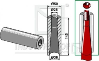 18100-16 Einschweißbuchse für Großballenzinken mit Gewinde M22 Länge 145 mm