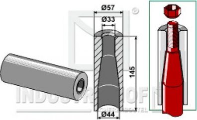 18100-18 Einschweißbuchse für Zinken mit Gewinde M28 Länge 145 mm