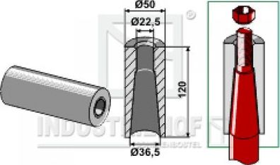 18100-31 Einschweißbuchse für Zinken mit Gewinde M22 Länge 120 mm