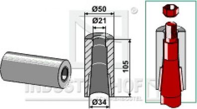 18100-32 Einschweißbuchse für Zinken mit Verdrehsicherung Länge 105 mm