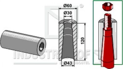 18100-33 Einschweißbuchse für Zinken mit Gewinde M28 Länge 120 mm