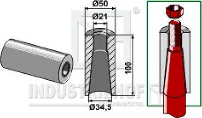 18100-34 Einschweißbuchse für Zinken mit Gewinde M20 Länge 100 mm