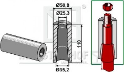 18100-50 Einschweißbuchse für Zinken mit Verdrehsicherung Länge 110 mm