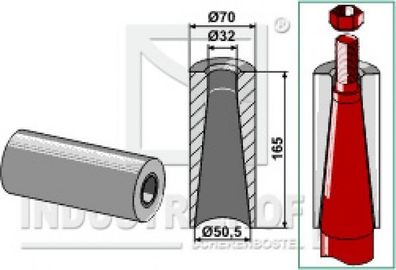 18100-53 Einschweißbuchse für Frontlader - Silo- und Greiferzinken Länge 165 mm